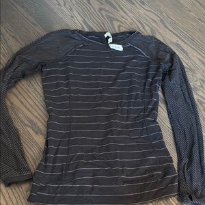 Black and Gray Striped Long Sleeve Top